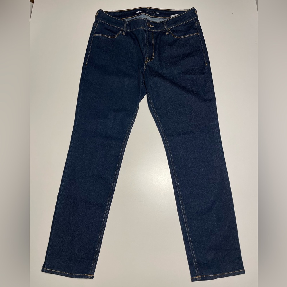 Old Navy Jeans Dark Blue Straight Leg Mid Rise size 10 petite Classic Denim